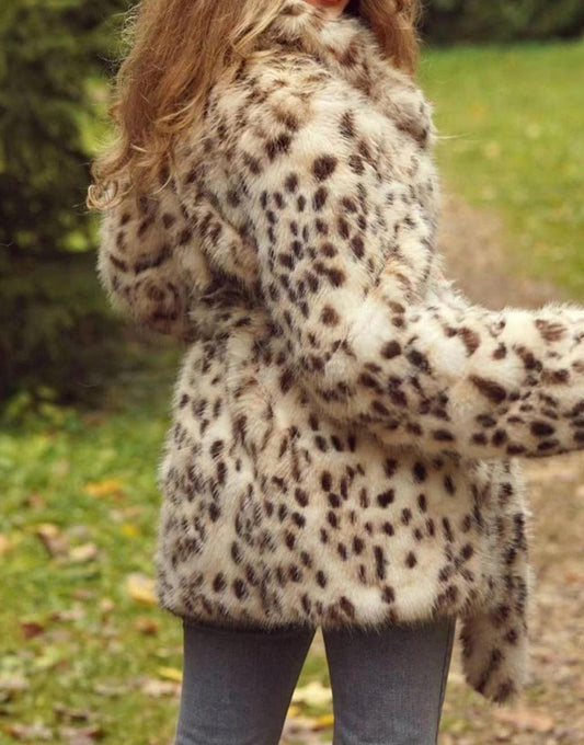 Manteau d'hiver en peluche à imprimé léopard pour femme de taille moyenne avec ceinture