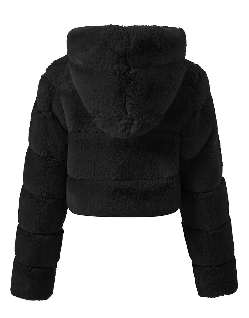 Manteau court d'hiver en fourrure moelleuse et chaude pour femme, kaki, à capuche, de haute qualité