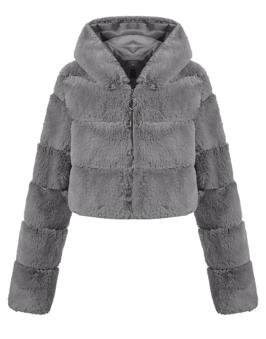 Manteau court d'hiver en fourrure moelleuse et chaude pour femme, kaki, à capuche, de haute qualité