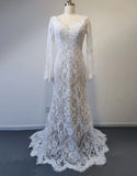 Robe de Mariée Sirène à Manches Longues avec Découpe dans le Dos et Appliqués