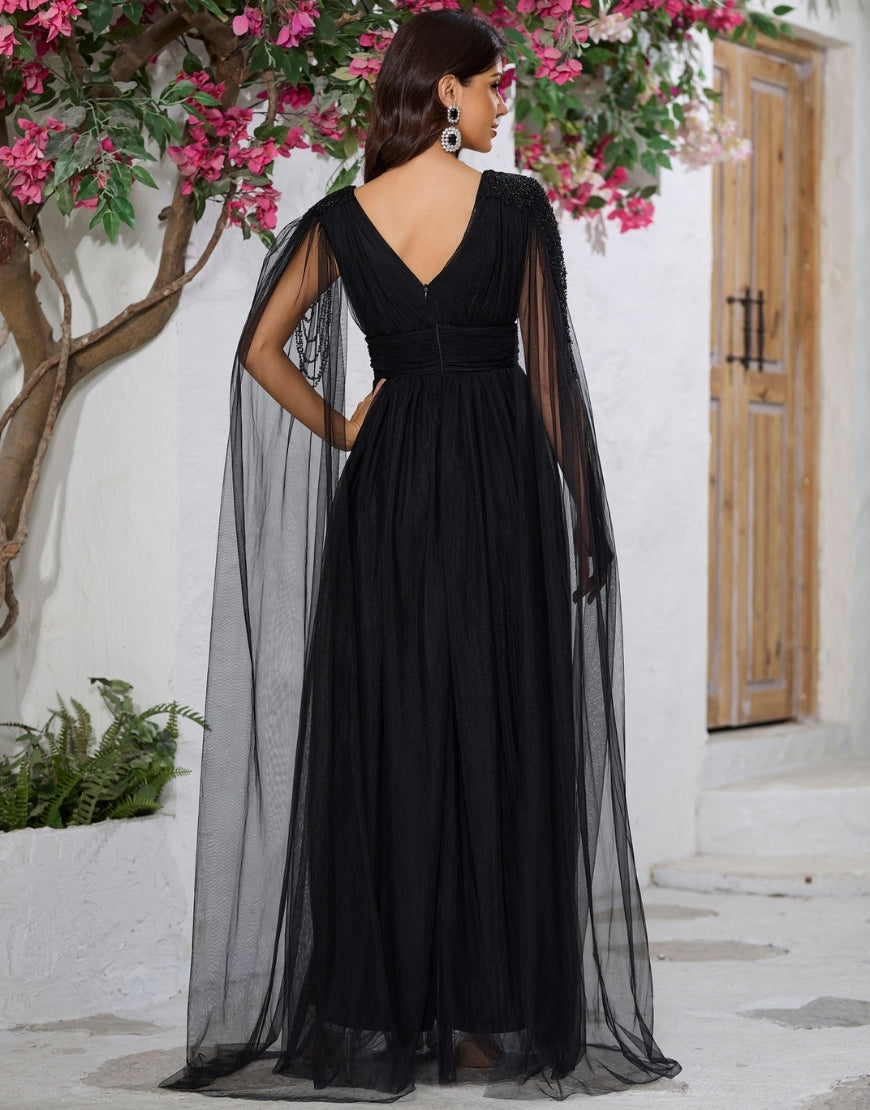 Robe de Soirée A-Ligne Sexy en Tulle avec Cape