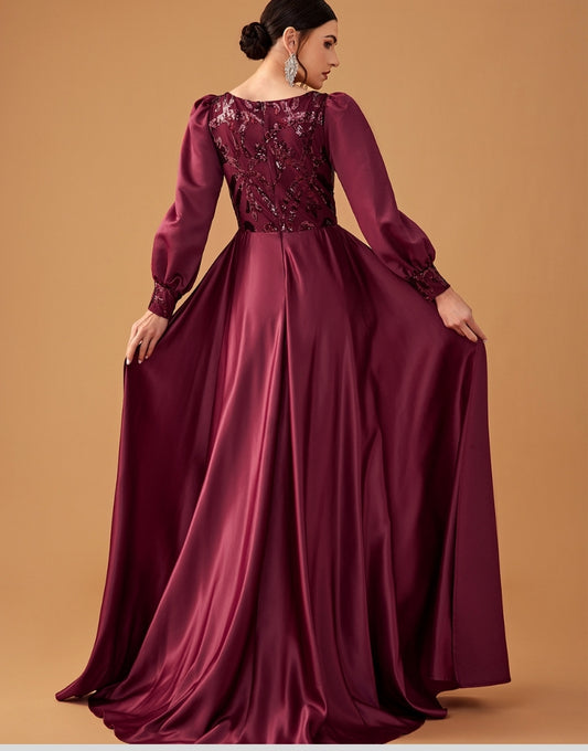 Robe de Soirée Luxueuse en Imprimé avec Taille Haute et Fente Évasée