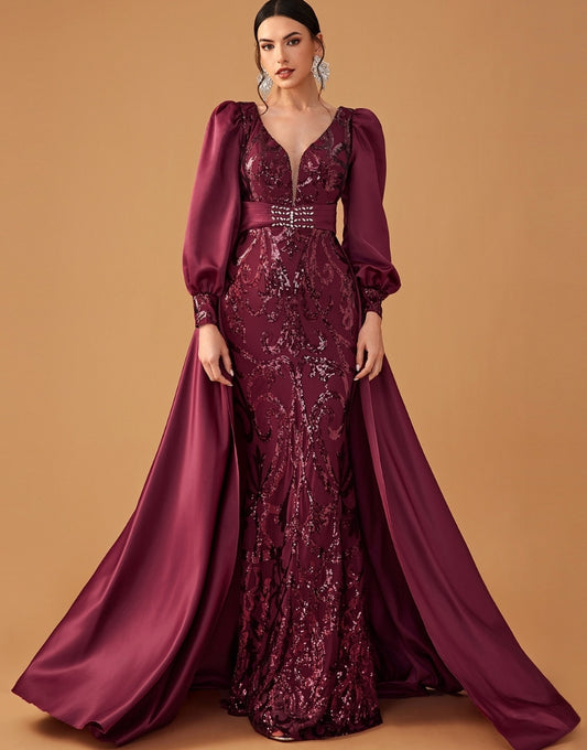 Robe de Soirée Luxueuse en Imprimé avec Taille Haute et Fente Évasée