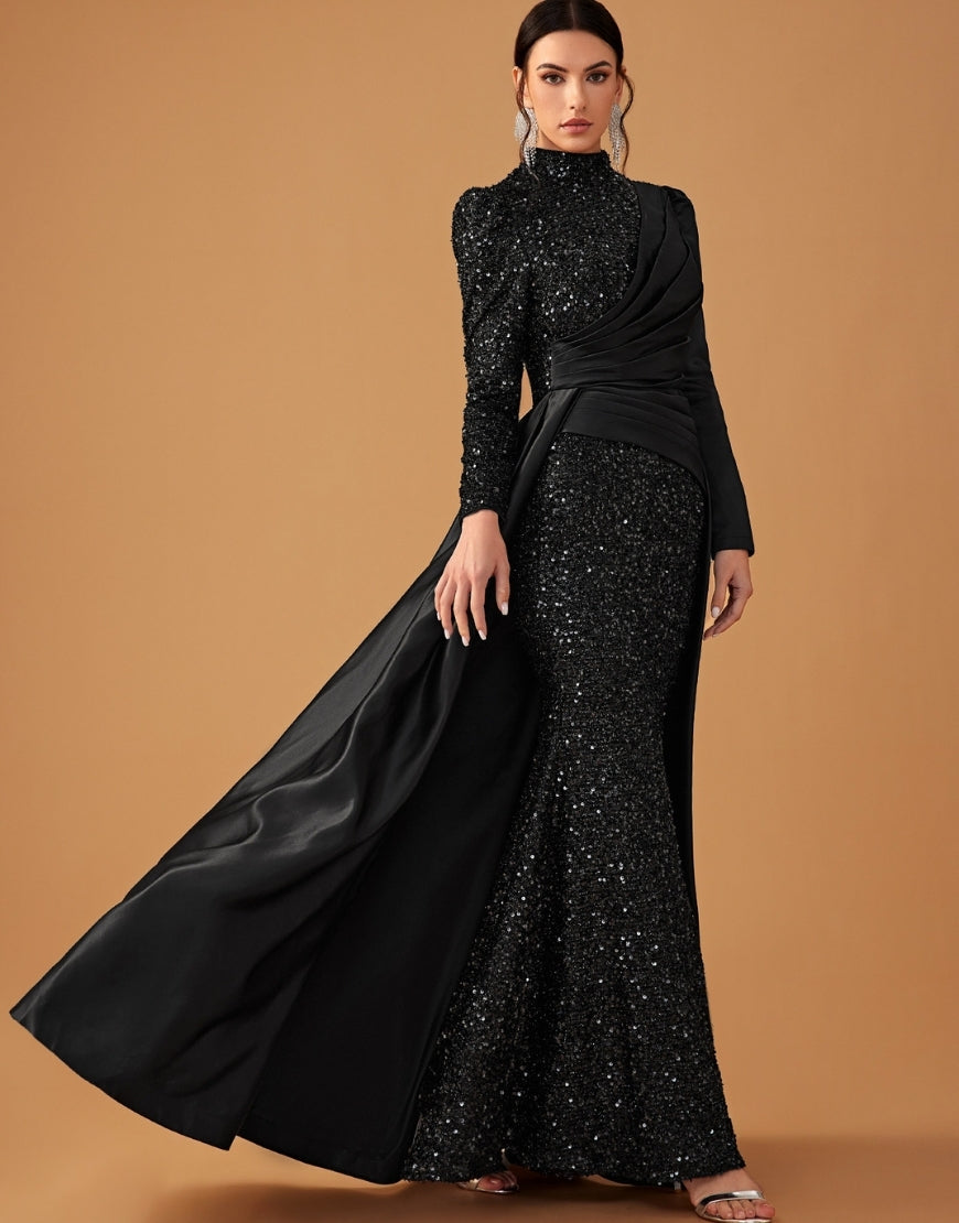 Robe de Soirée A-Ligne en Sequins à Double Étage