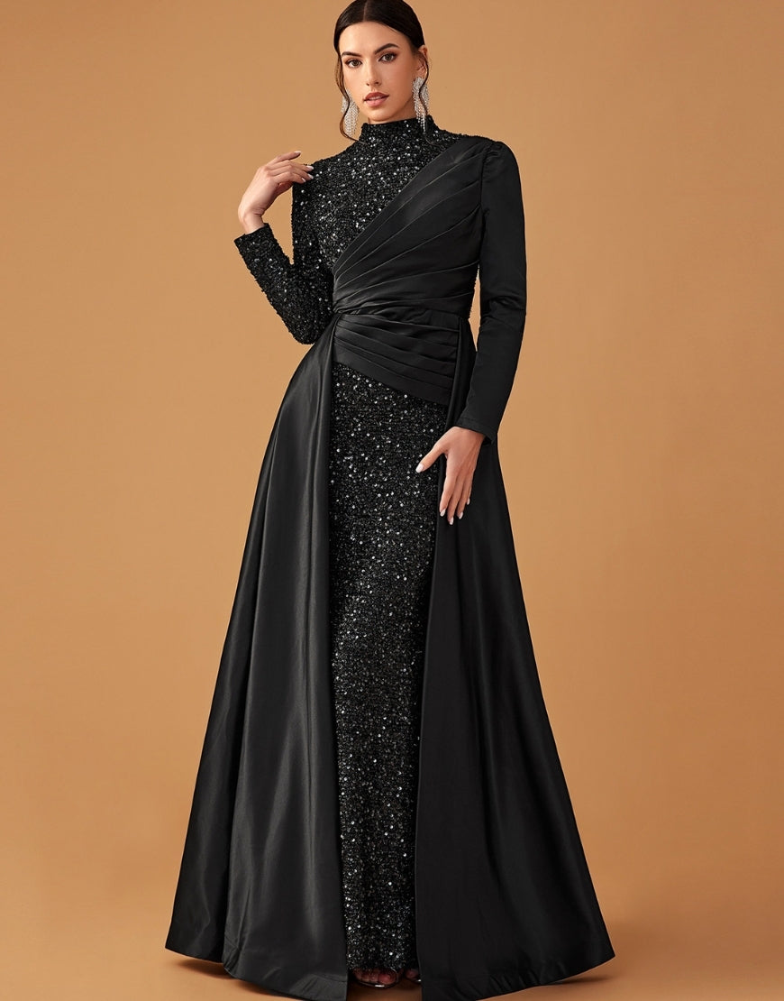 Robe de Soirée A-Ligne en Sequins à Double Étage