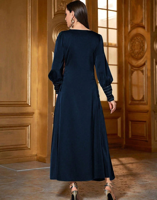 Robe de Soirée Évasée en A avec Appliqués et Perles