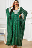 Robe de soirée abaya kaftan à manches chauve-souris à pois blanc vert