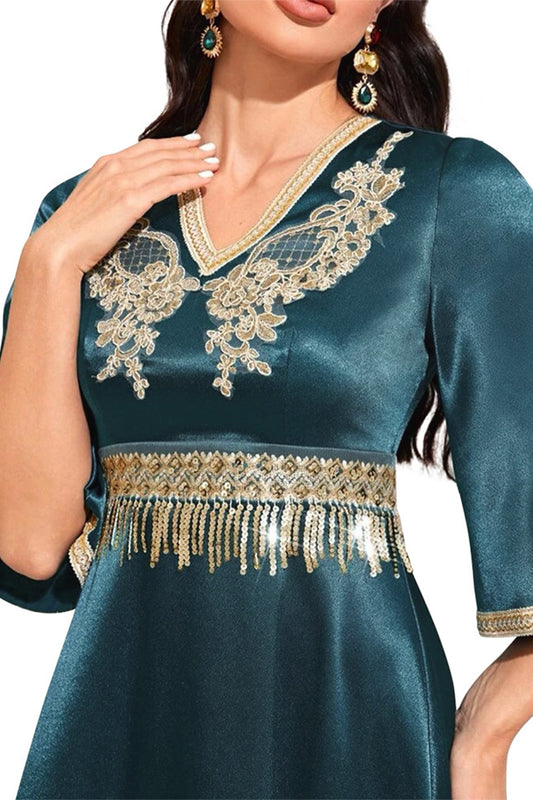 Robe de soirée Abaya Kaftan d'été bleu paon