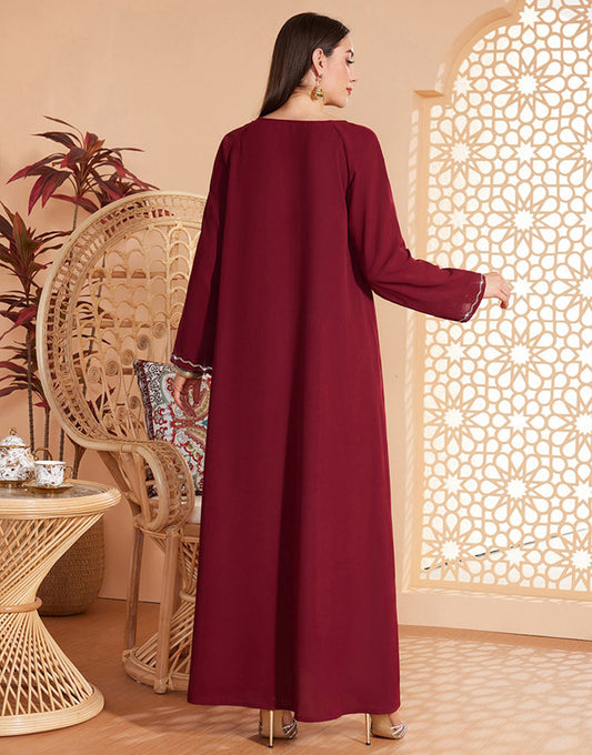 Caftan marocain d'été à manches longues bordeaux