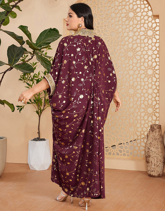 Robe d'été caftan longue imprimée bordeaux