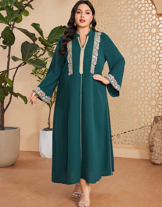 Caftan marocain Abaya élégant grande taille vert foncé