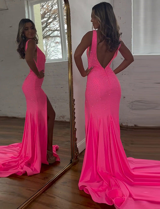 Robe de Bal de Fin d'Année Fuchsia perlée