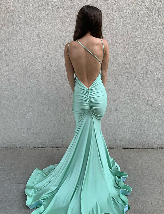 Robe de soirée verte sirène dos nu