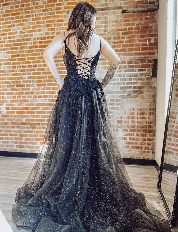 Robe longue de bal de fin d'année en tulle avec applications