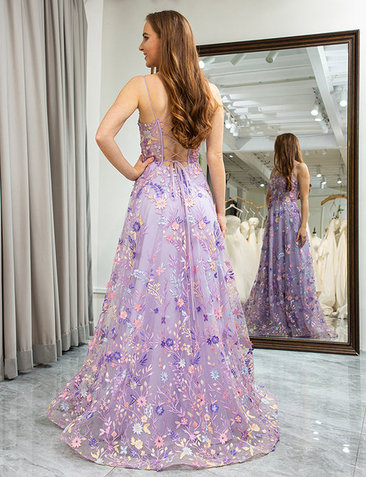 Robe longue de soirée mauve avec fente