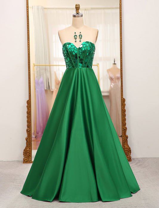 Robe de soirée longue en miroir vert foncé