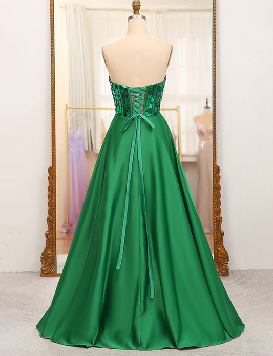 Robe de soirée longue en miroir vert foncé